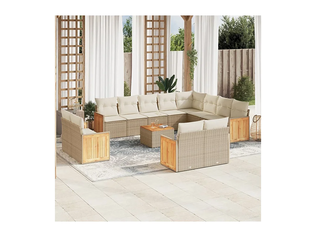 Salon de jardin avec coussins 13 pcs beige résine tressée