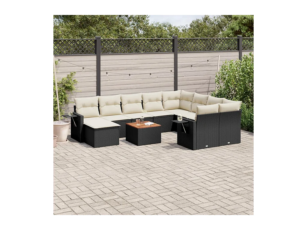 Salon de jardin 11 pcs avec coussins noir résine tressée