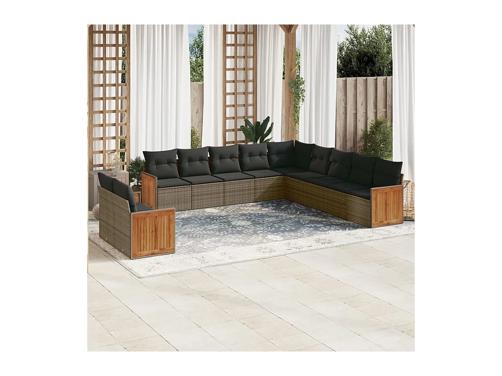 11-delige Loungeset met kussens poly rattan grijs