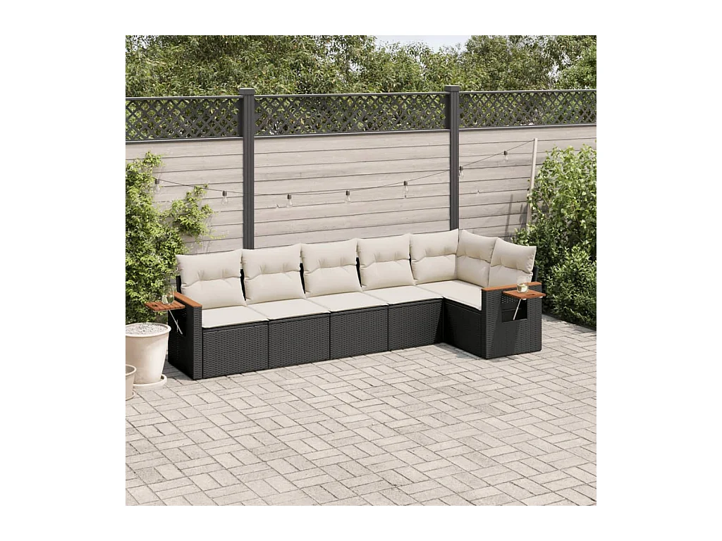 Set Divano da Giardino 6 pz con Cuscini Nero in Polyrattan
