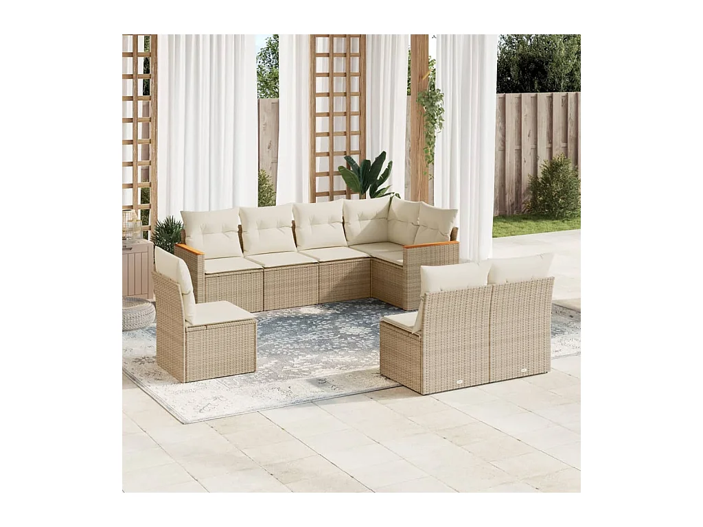 Set Divano da Giardino 8 pz con Cuscini Beige in Polyrattan