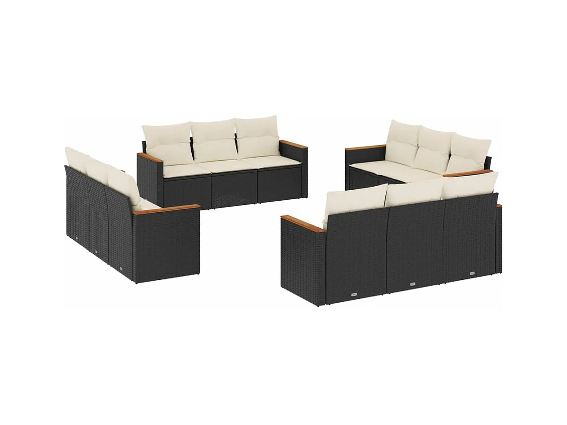 Set Divani da Giardino 12 pz con Cuscini Nero in Polyrattan