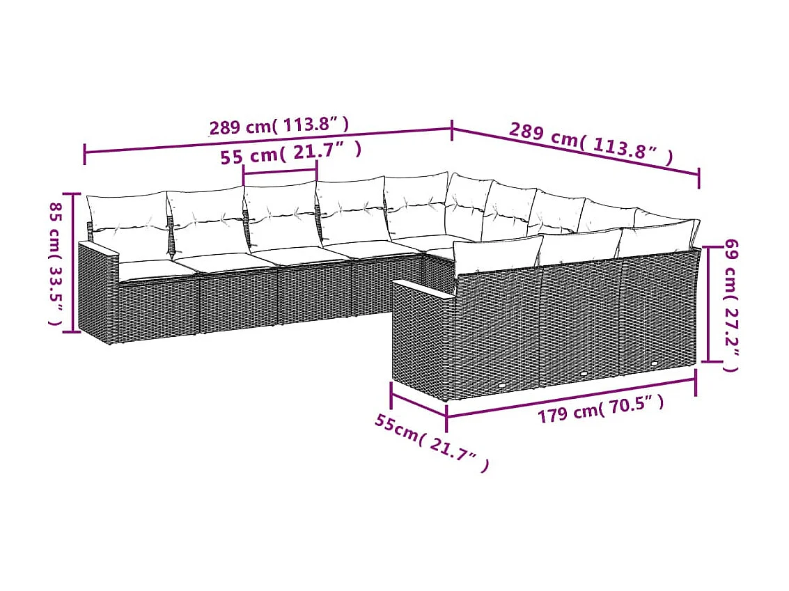 Set Divani da Giardino 11 pz con Cuscini in Polyrattan Nero