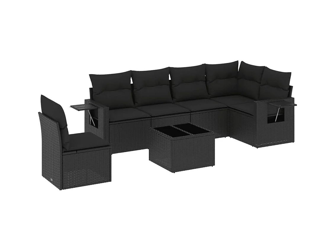 Set Divani da Giardino con Cuscini 7pz Nero Polyrattan