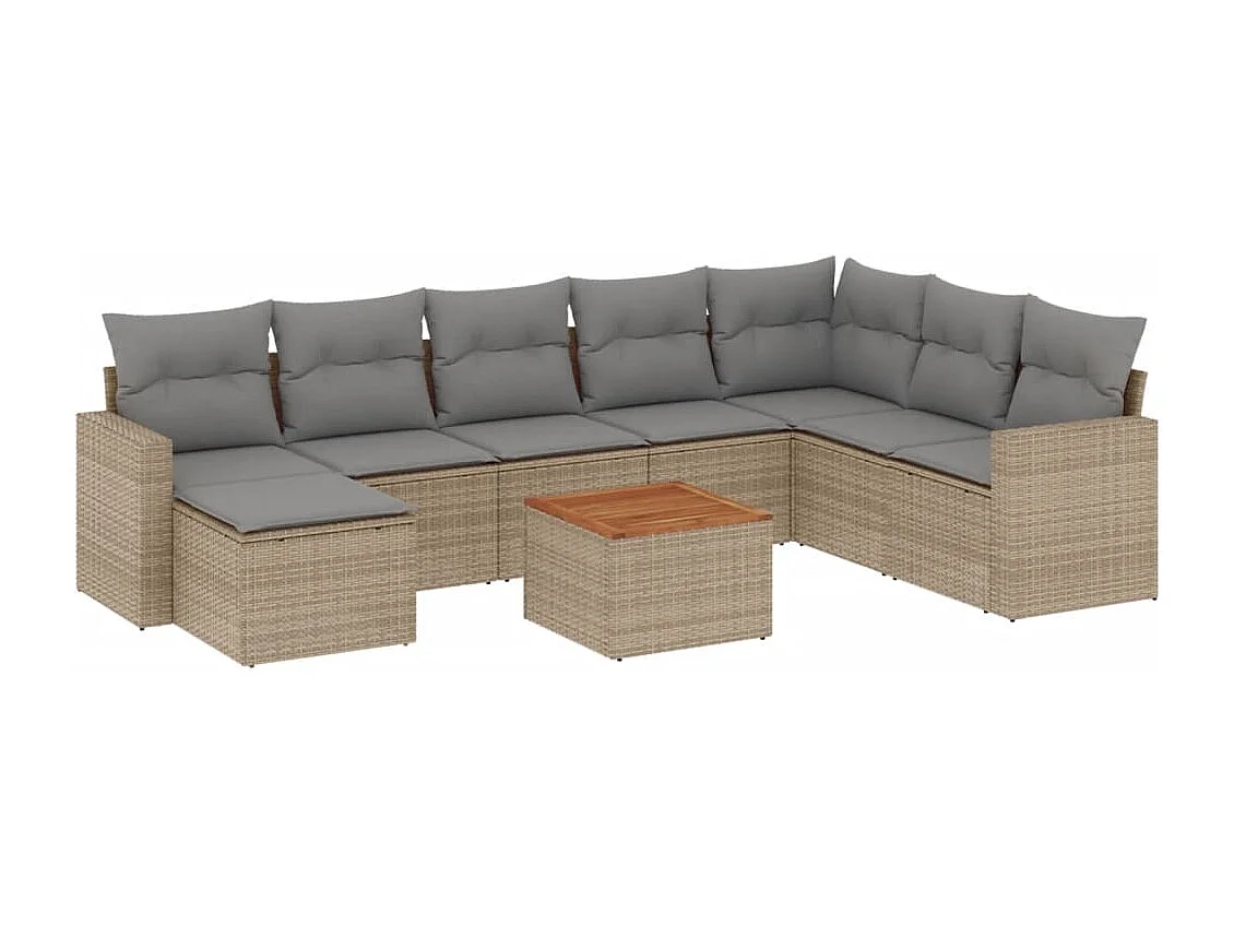 Set Divano da Giardino 9 pz con Cuscini Beige Misto Polyrattan
