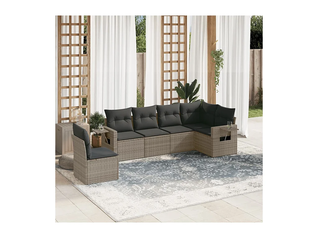 Set Divano da Giardino 6 pz con Cuscini Grigio in Polyrattan