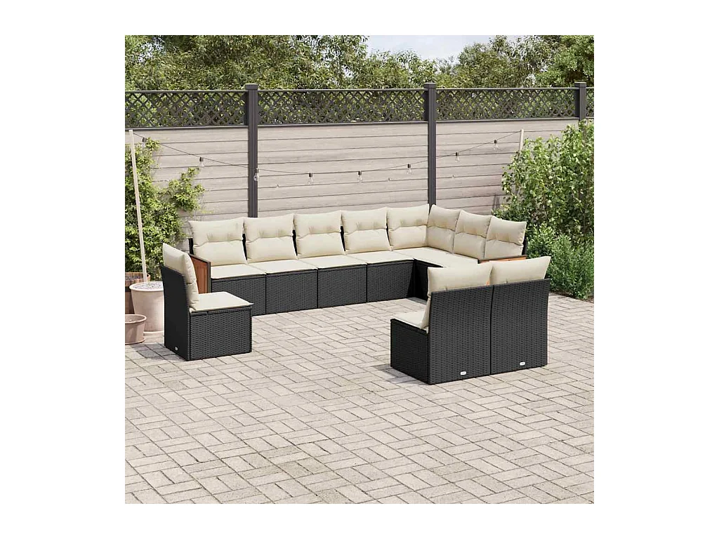 Salon de jardin 10 pcs avec coussins noir résine tressée