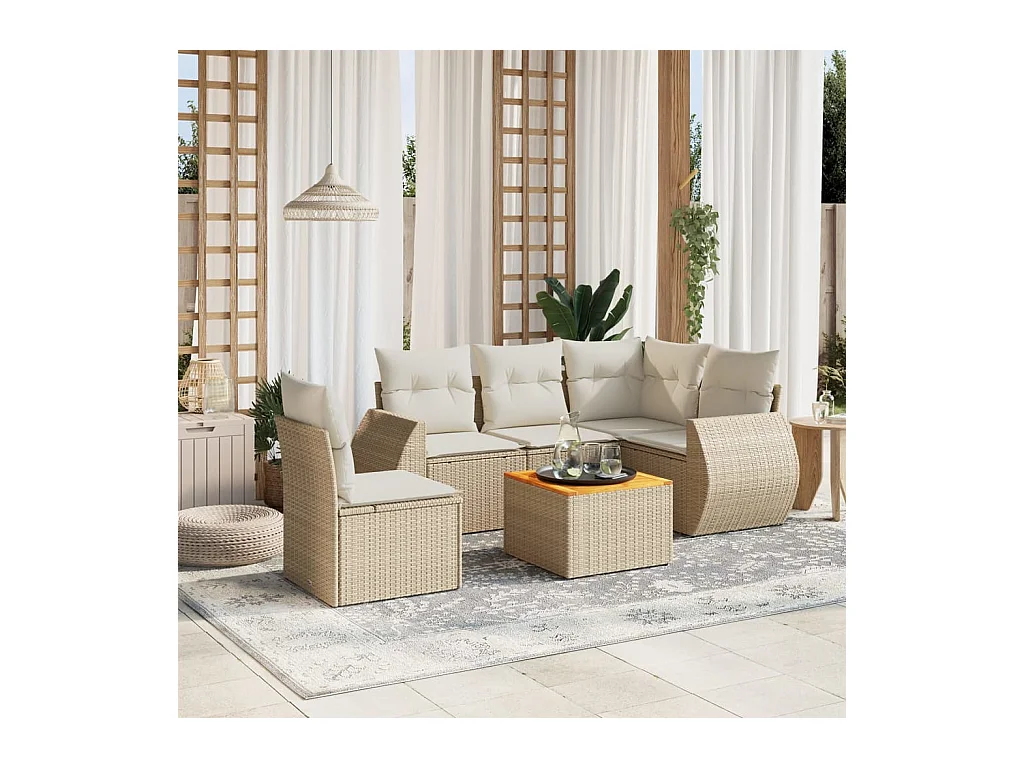 Salon de jardin avec coussins 6 pcs beige résine tressée