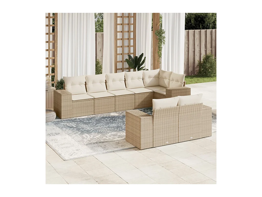 Salon de jardin avec coussins 8 pcs beige résine tressée