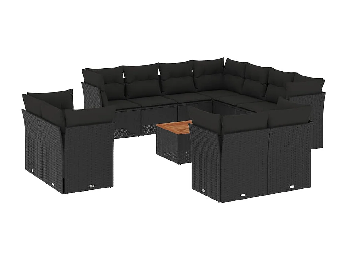 12-tlg. Garten-Sofagarnitur mit Kissen Schwarz Poly Rattan
