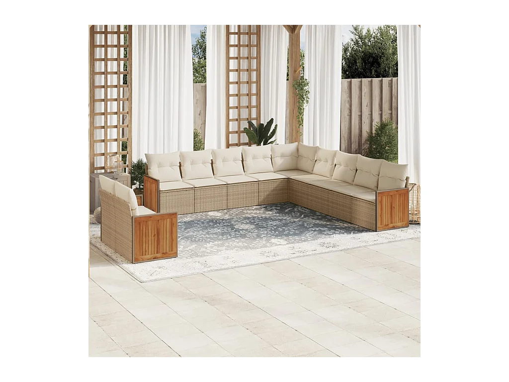 Salon de jardin 11 pcs avec coussins beige résine tressée