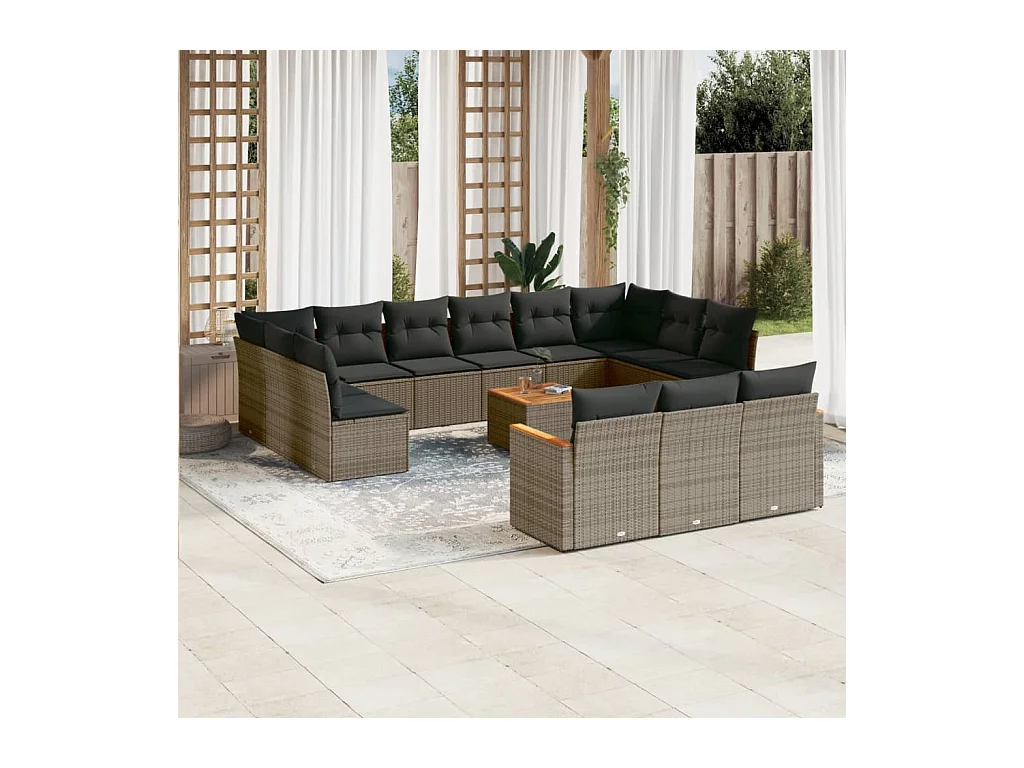 Set Divani da Giardino 14pz con Cuscini in Polyrattan Grigio
