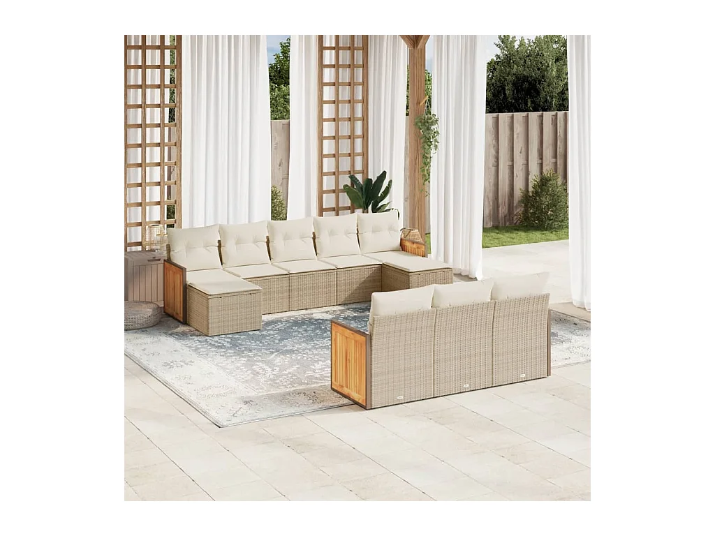 10-delige Loungeset met kussens poly rattan beige