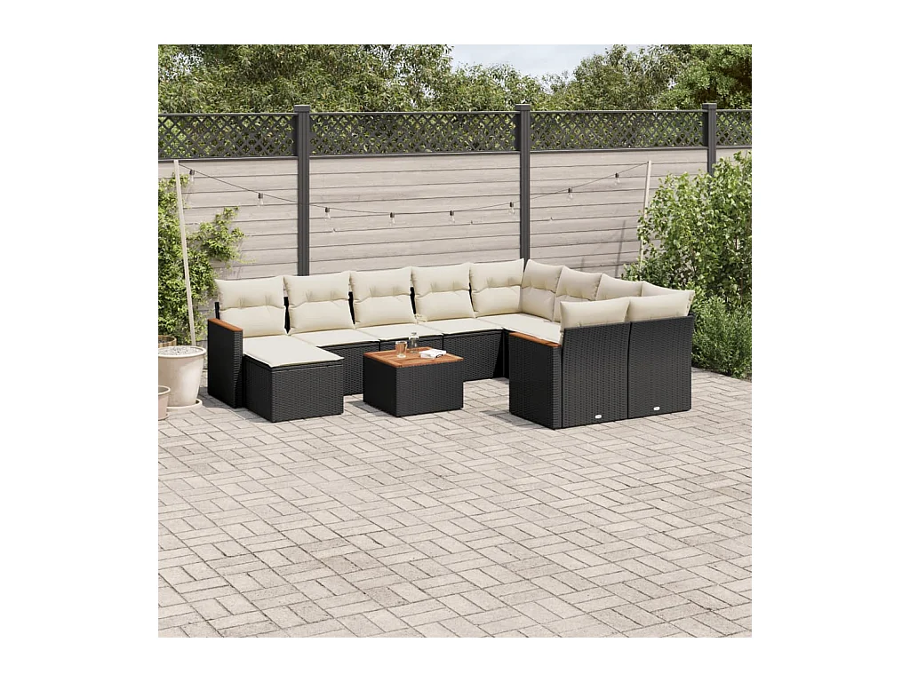 Salon de jardin 11 pcs avec coussins noir résine tressée