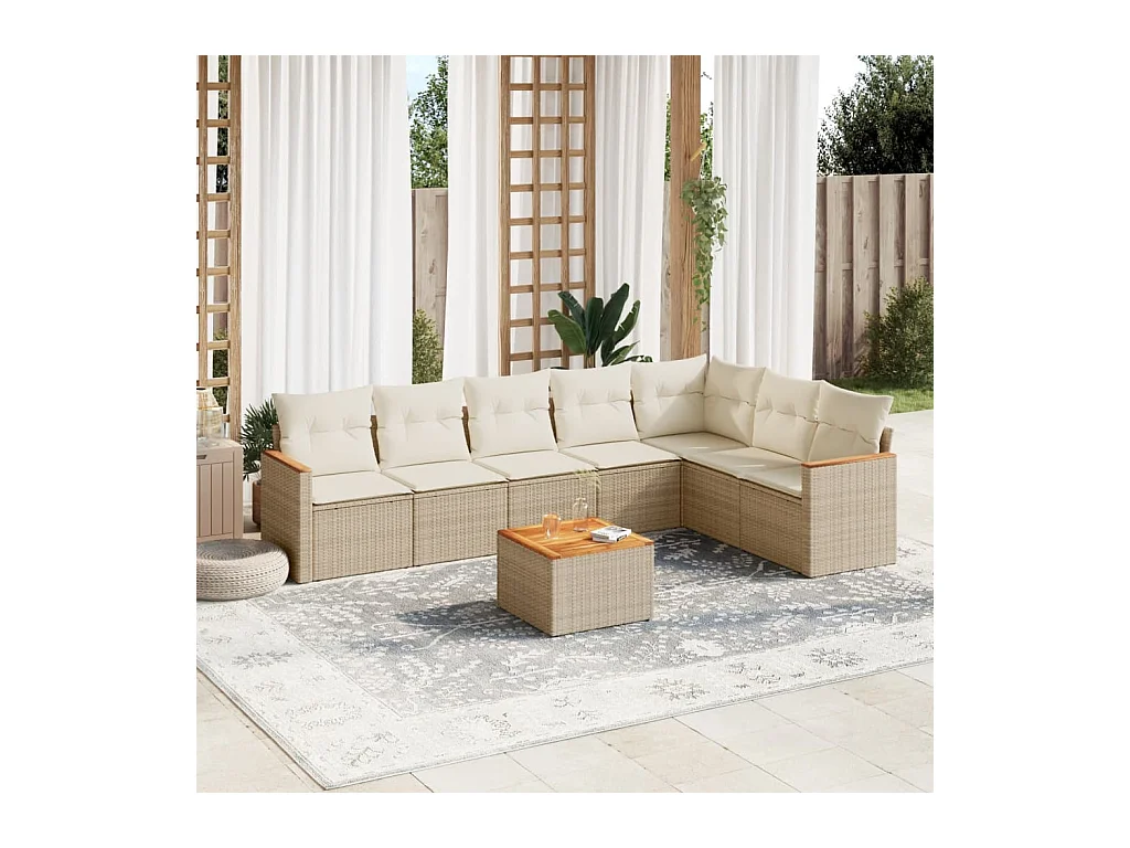 Salon de jardin avec coussins 8 pcs beige résine tressée