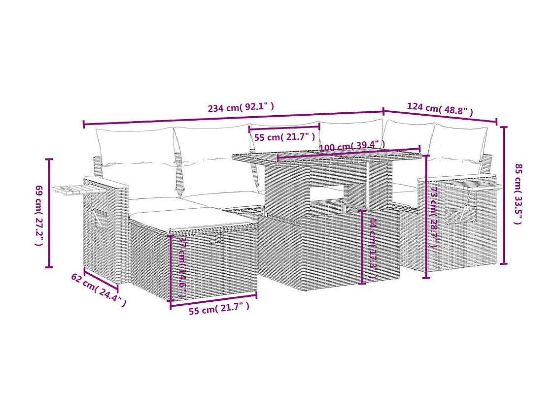 Set Divani da Giardino con Cuscini 7pz Nero Polyrattan