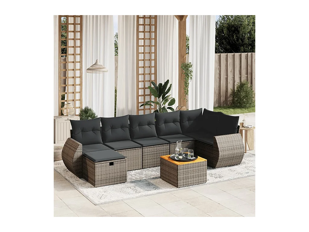 8-delige Loungeset met kussens poly rattan grijs