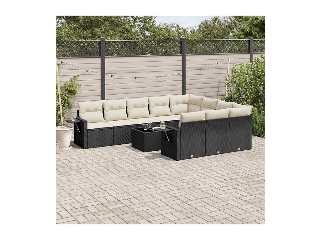 Salon de jardin 11 pcs avec coussins noir résine tressée