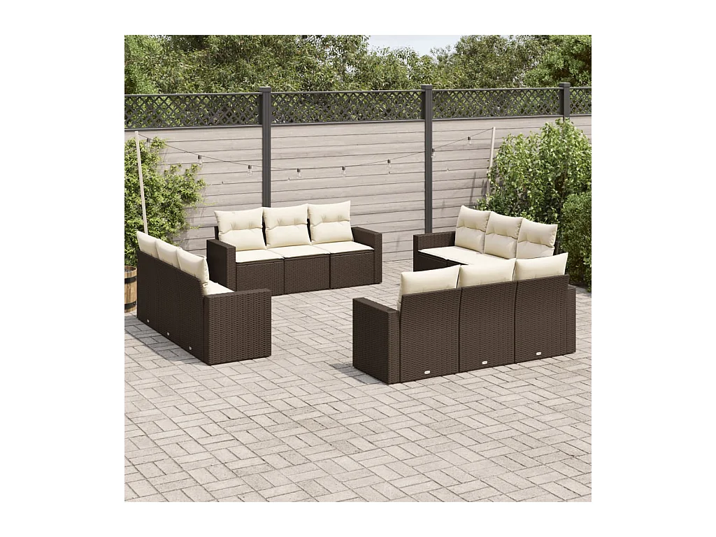 Salon de jardin avec coussins 12 pcs marron résine tressée