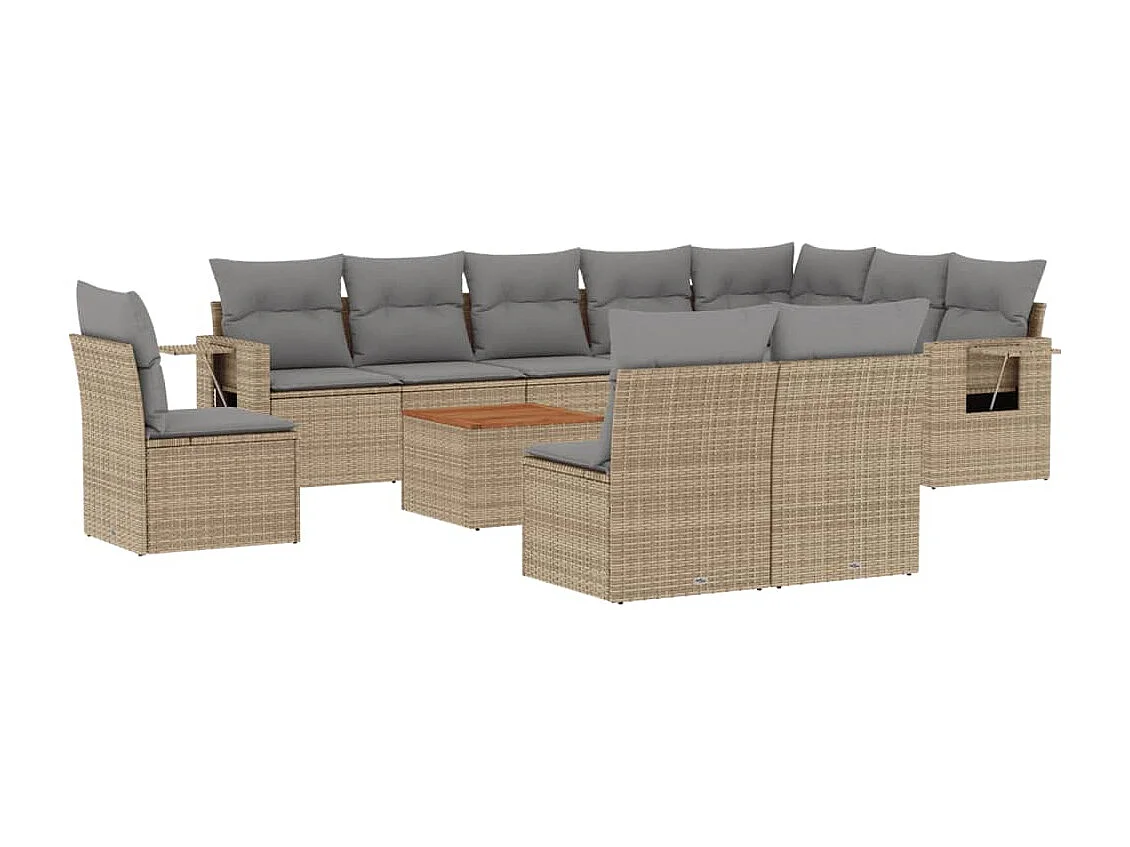 Set Divano da Giardino 11 pz con Cuscini Beige Misto Polyrattan