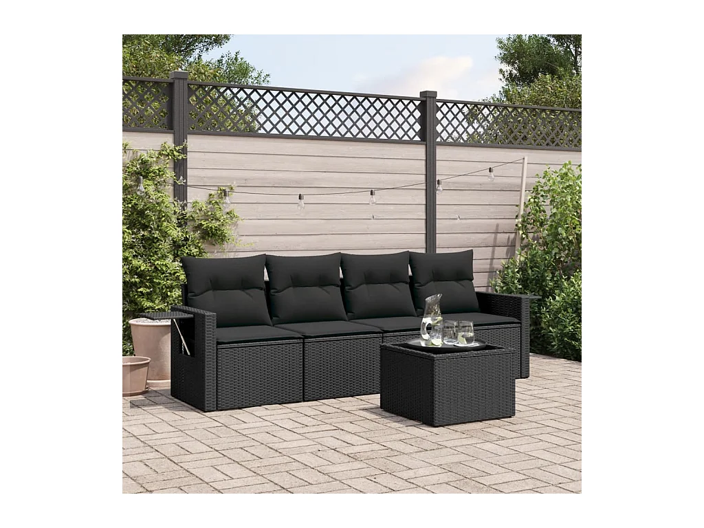 Set Divani da Giardino 5 pz con Cuscini in Polyrattan Nero