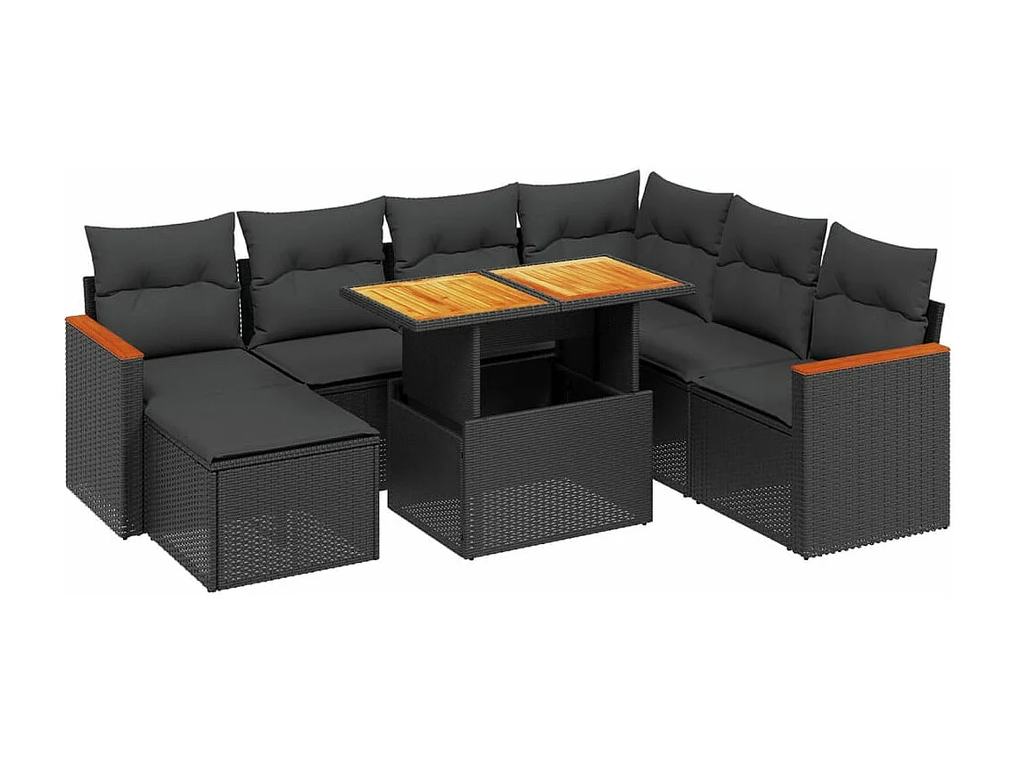 8-tlg. Garten-Sofagarnitur mit Kissen Schwarz Poly Rattan