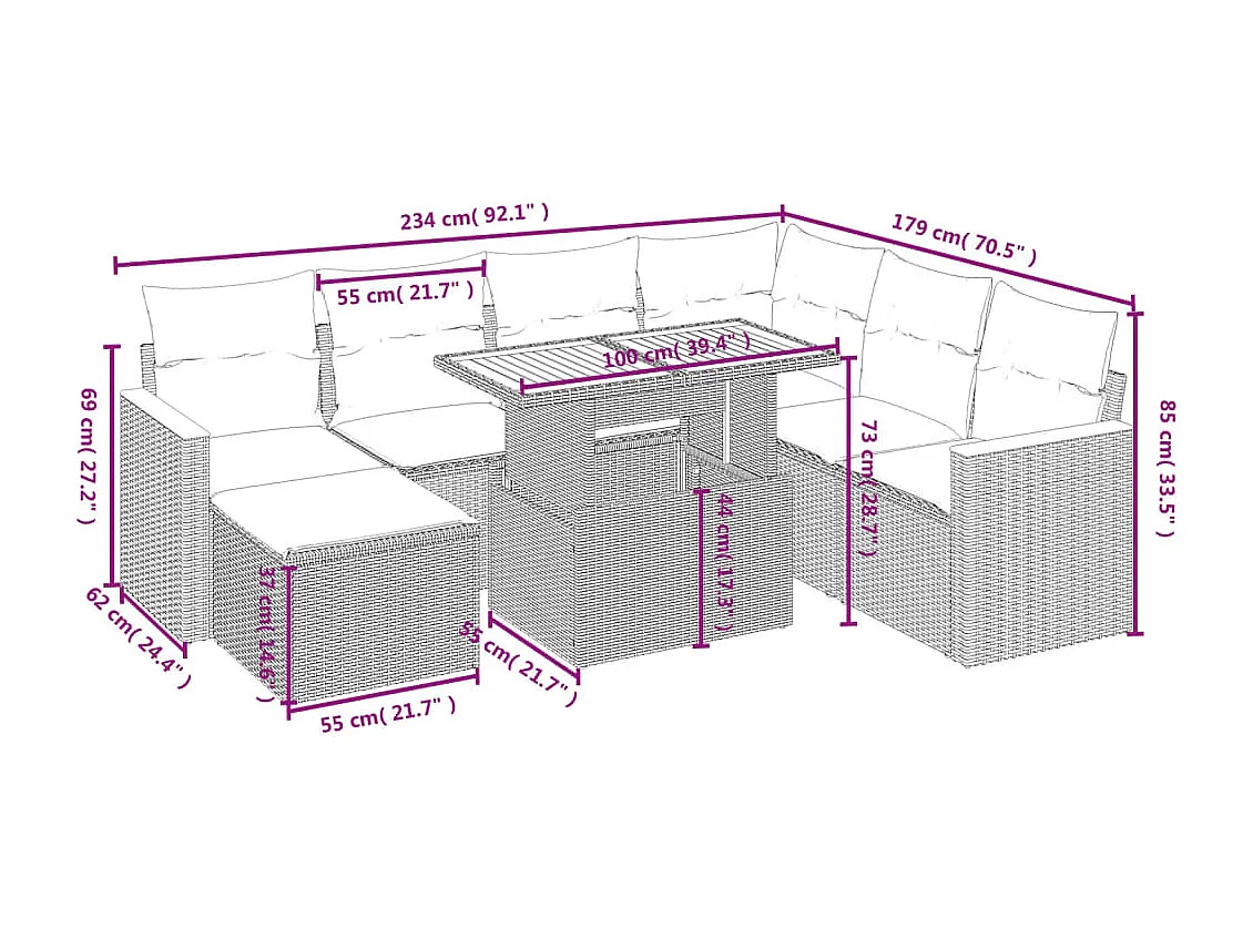 8-tlg. Garten-Sofagarnitur mit Kissen Schwarz Poly Rattan