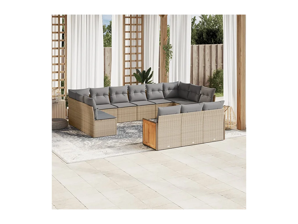 Salon de jardin avec coussins 13 pcs beige résine tressée