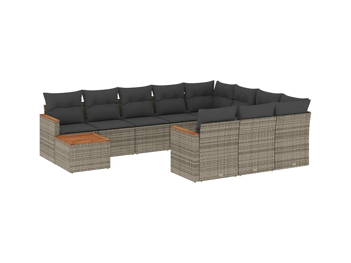 Set Divani da Giardino 11 pz con Cuscini in Polyrattan Grigio