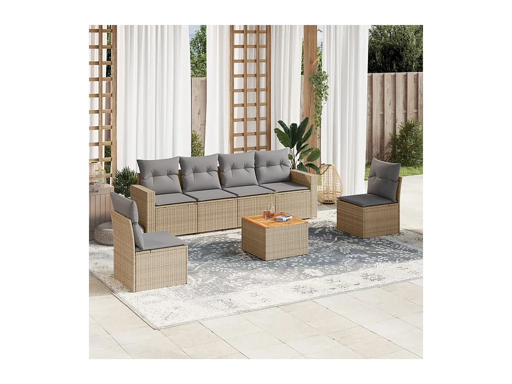 Salon de jardin avec coussins 7pcs mélange beige résine tressée
