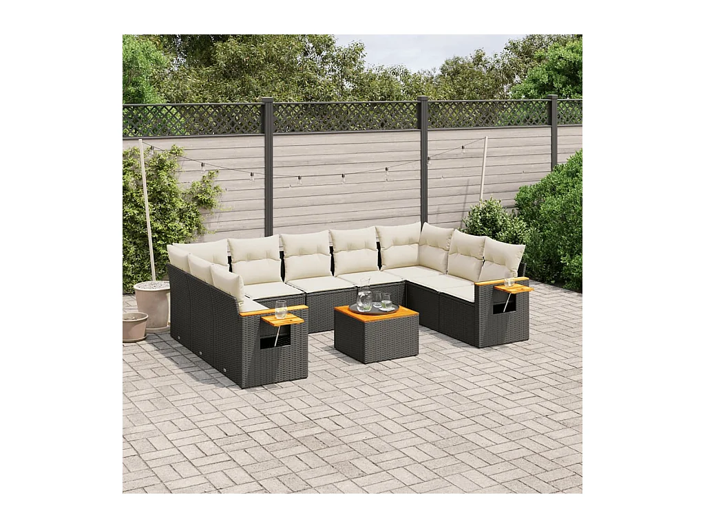 Set Divani da Giardino 10pz con Cuscini in Polyrattan Nero