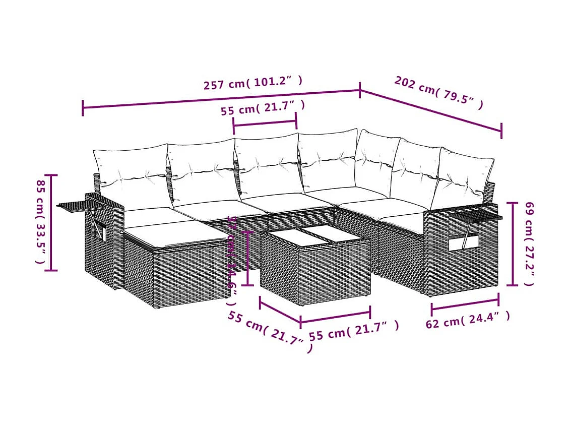 Set Divano da Giardino 8 pz con Cuscini Beige in Polyrattan