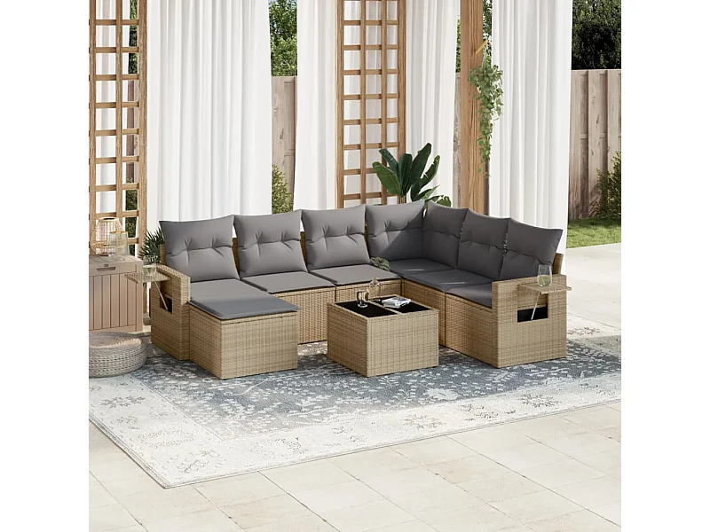 Set Divano da Giardino 8 pz con Cuscini Beige in Polyrattan
