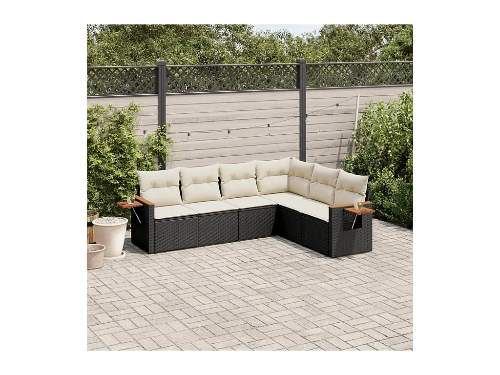 Salon de jardin 6 pcs avec coussins noir résine tressée