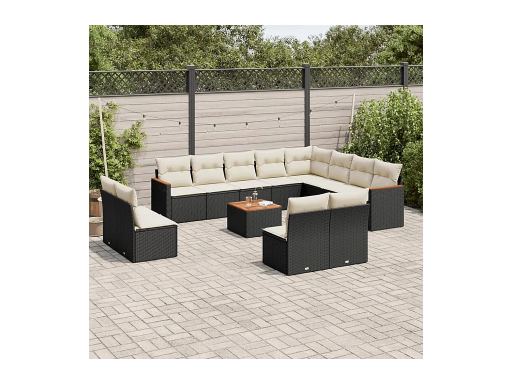 13-delige Loungeset met kussens poly rattan zwart