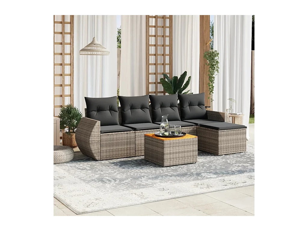 Set Divano da Giardino 6 pz con Cuscini Grigio in Polyrattan