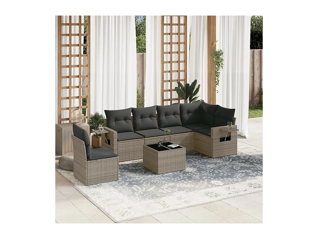Set Divani da Giardino 7 pz con Cuscini Grigio in Polyrattan