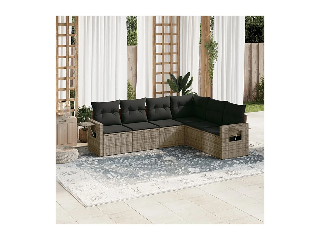 6-delige Loungeset met kussens poly rattan grijs
