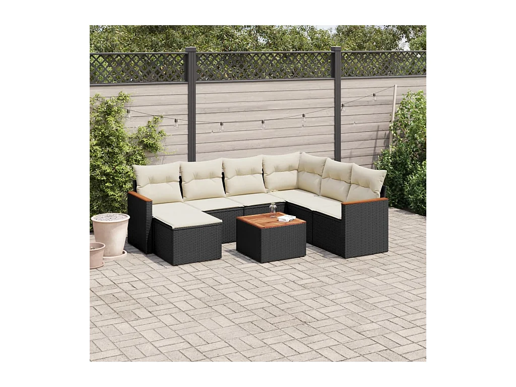 Salon de jardin 8 pcs avec coussins noir résine tressée