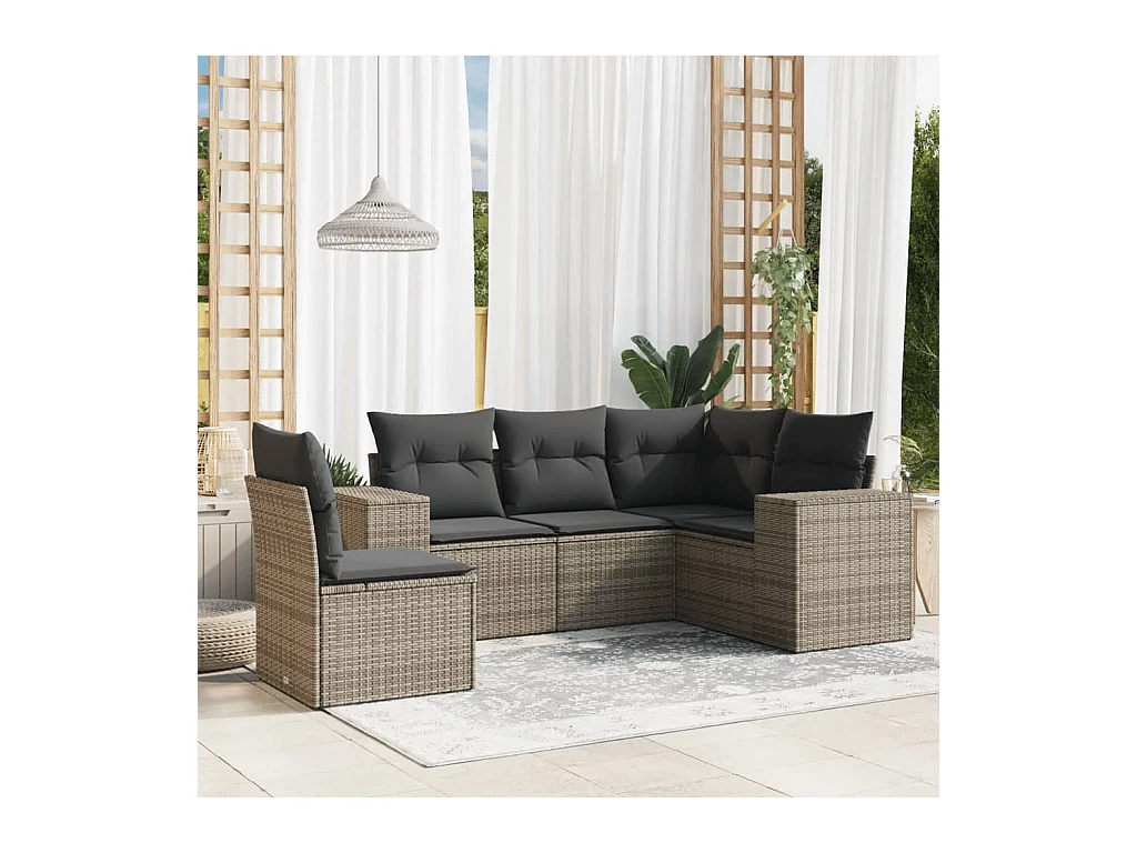 Salon de jardin 5 pcs avec coussins gris résine tressée