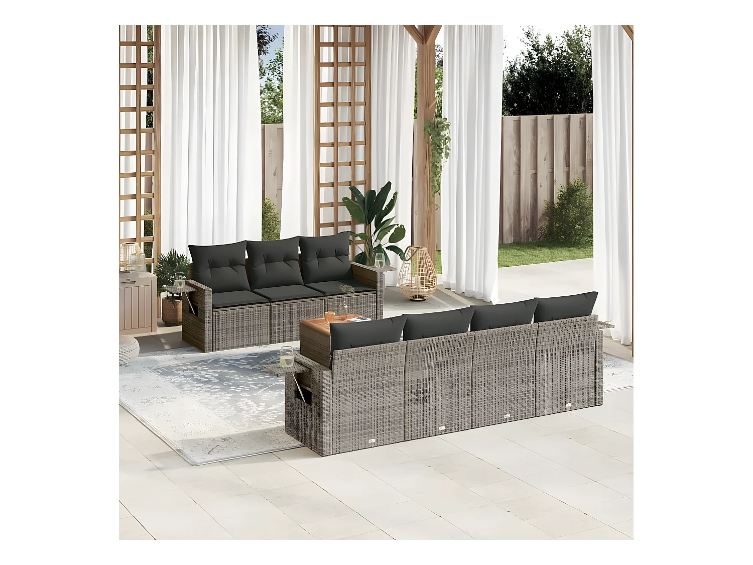 Salon de jardin 8 pcs avec coussins gris résine tressée