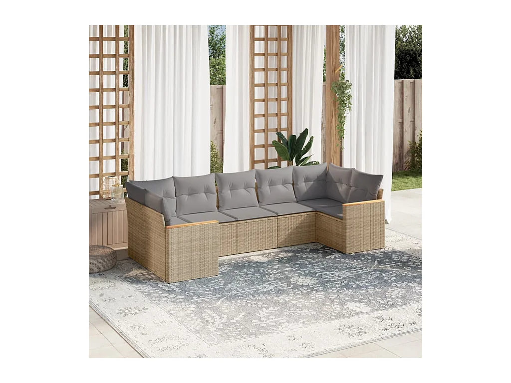 Set Divani da Giardino 7 pz con Cuscini Beige in Polyrattan
