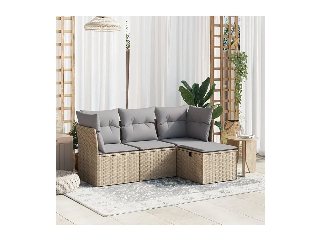 4-tlg. Garten-Sofagarnitur mit Kissen Beigemischung Poly Rattan