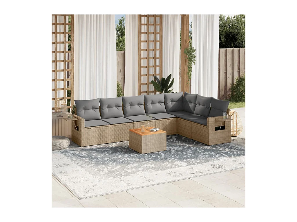 Salon de jardin avec coussins 8pcs mélange beige résine tressée