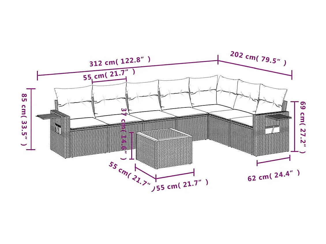 Set Divano da Giardino 8 pz con Cuscini Beige Misto Polyrattan