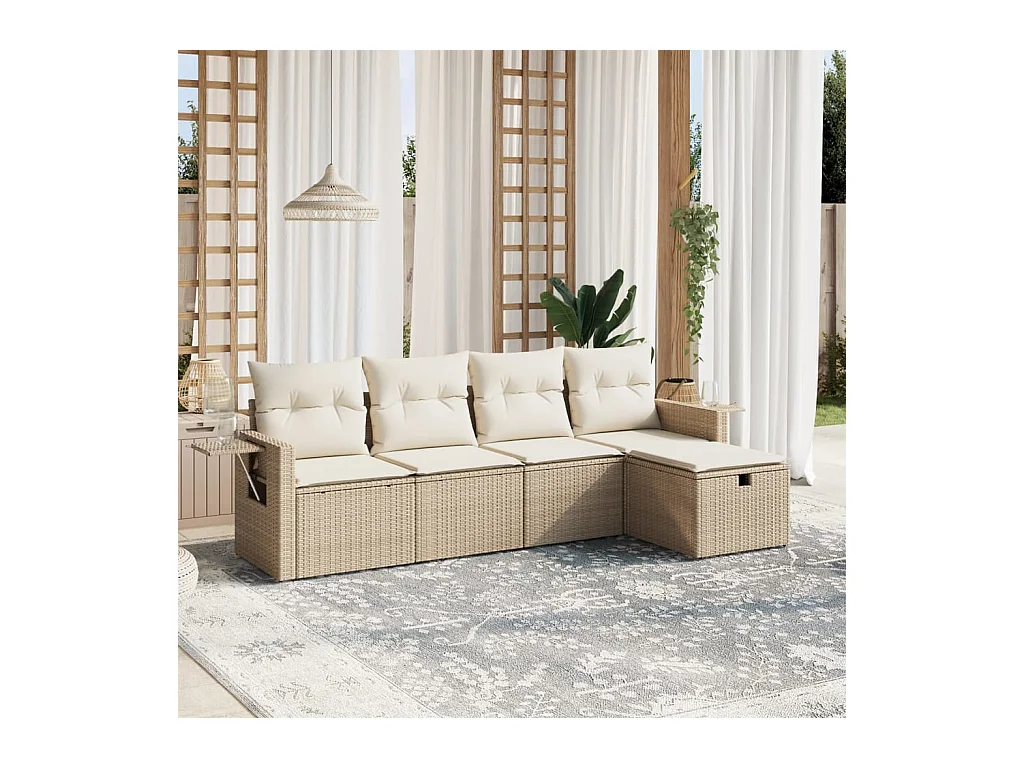 Salon de jardin avec coussins 5 pcs beige résine tressée