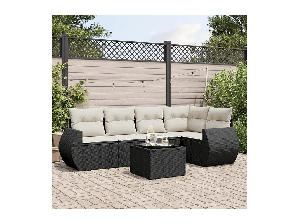 Set Divano da Giardino 6 pz con Cuscini Nero in Polyrattan