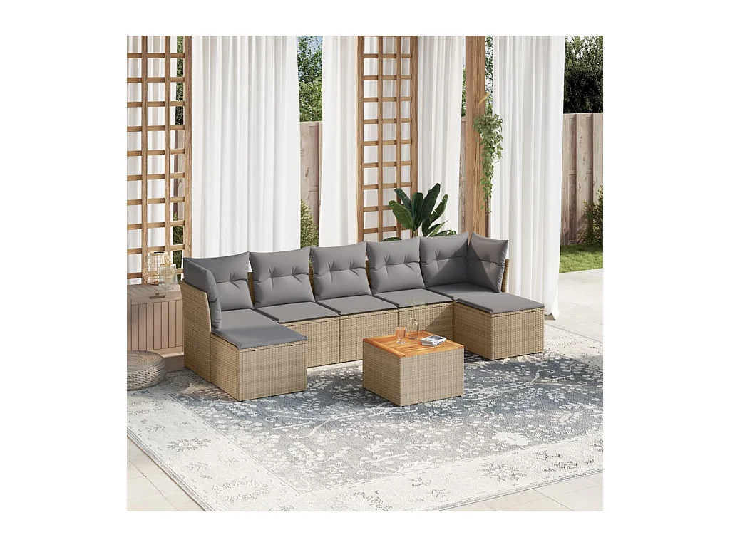 Set Divano da Giardino 8 pz con Cuscini Beige Misto Polyrattan