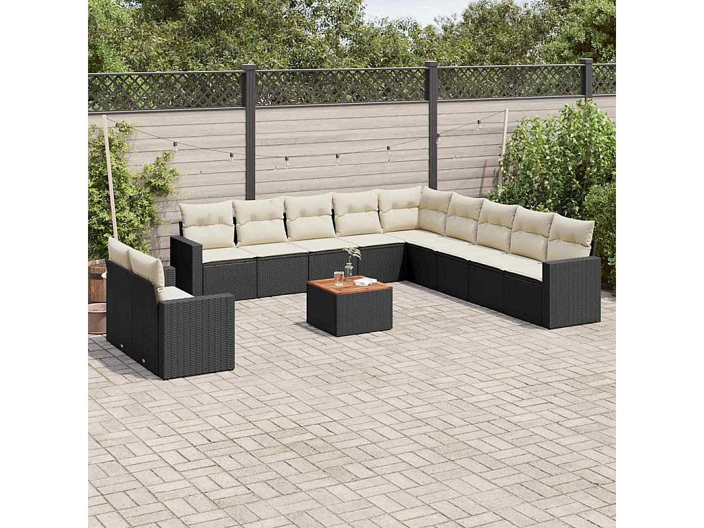 Salon de jardin 12 pcs avec coussins noir résine tressée
