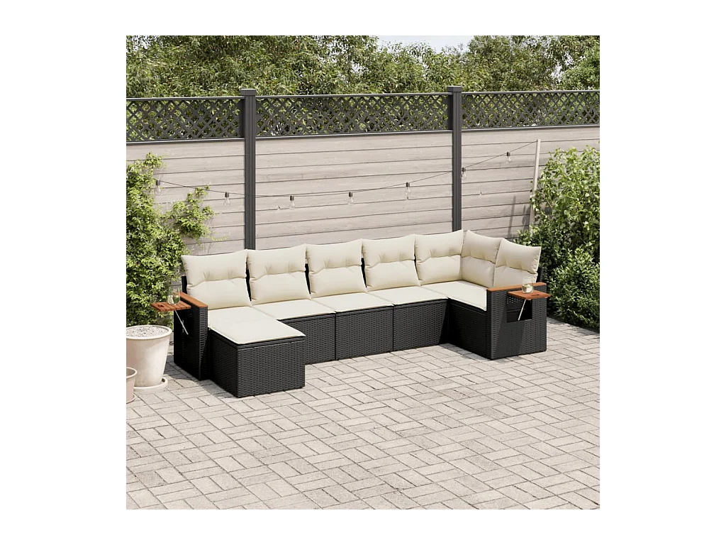Set de comedor de jardín 7 pzas y cojines ratán sintético negro